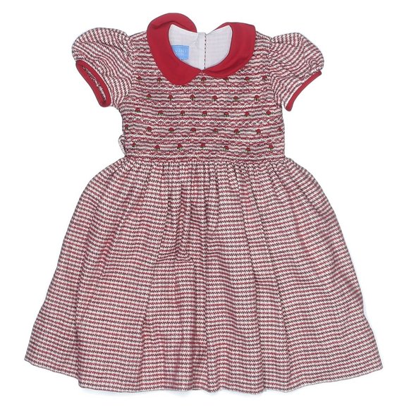 Anavini hand smocked rose red white bow Houndstooth 3T holiday collar flare girl - Picture 1 of 2